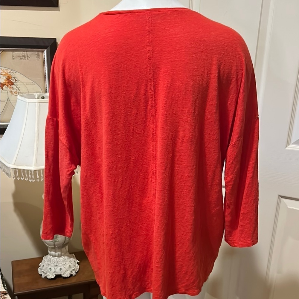 Eileen Fisher Scarlet Red/orange Blouse. Large Linen - Picture 4 of 8